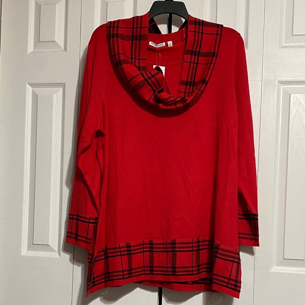 Notations NWT soft woman red & black plaid tunic knit top shirt sweater size 3X